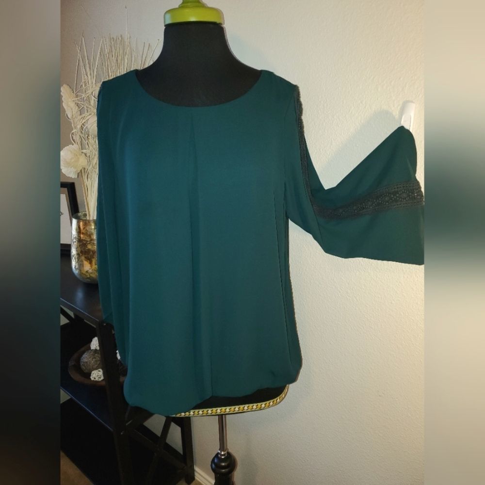 Lynx Dark Teal Long Sleeve Blouse, XL